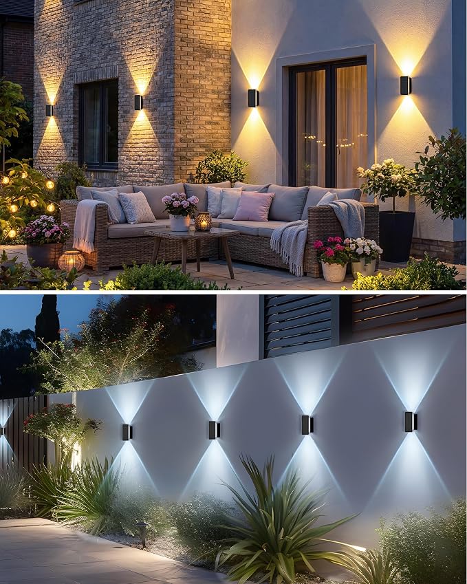vighep Solar Fence Lights Outdoor 4 Pack, 5CCT(3000K-6000K) Up and Down Solar Wall Lights, IP65 Waterproof Dusk to Dawn Fence Lights Solar Powered for Patio, Porch, Backyard, Garage, Wall Decor