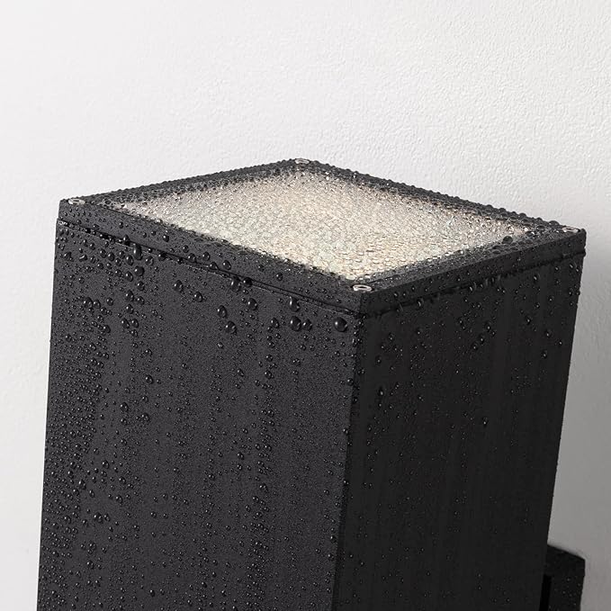 mirrea Modern Outdoor Porch Light Patio Light in 2 Lights with Aluminum Rectangular Tube and Tempered Glass Cover Waterproof Wall Sconce (Matte Black 18")