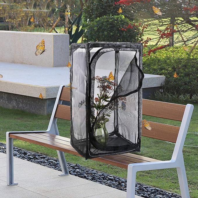 30" Monarch Butterfly Habitat, Outdoor Collapsible Insect Mesh Cage | Heavy Duty, Terrarium Pop-up, Zipper Protection