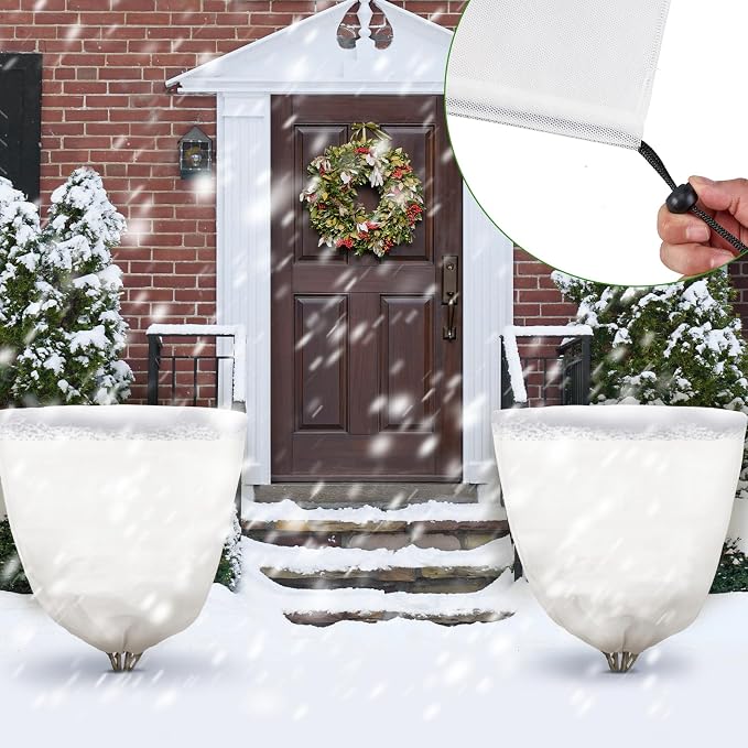 NNG 5PCS Winter Plant Covers Freeze Protection 39.4x39.4Inch Frost Blanket Shrub Covers with Drawstring Plant Protector Shrub Jacket Winter Tree Cover for Outdoor Plants, Shrub Potted Plants