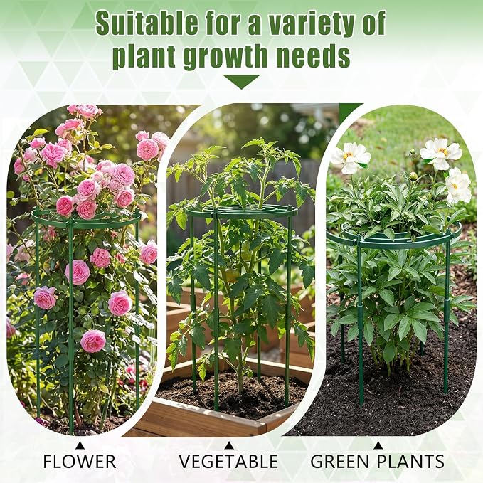 4 Pack Peony Cages and Supports, 11.8" D x 25" H Plant Supports for Outdoor Plants, Peony Support Cage Flower Support Rings, Plant Support Ring for Rose Tomato Hydrangea Strawberry