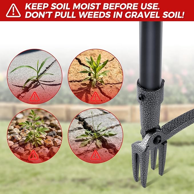 Stand Up Weed Puller Tool, 46" Adjustable All-Metal Long Handle Weeder with 4-Claw Steel Head, Remove Weeds by Roots Without Bending or Kneeling, Heavy Duty Garden Tool Back & Knee Friendly
