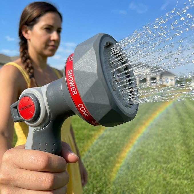 Garden Hose Nozzle Sprayer-This High Heavy-Duty Spray Nozzle Offer 9 Watering Patterns for Watering Plants,Lawns &Gardens,Washing Cars,Household Cleaning and Showering Pets (Red-black)