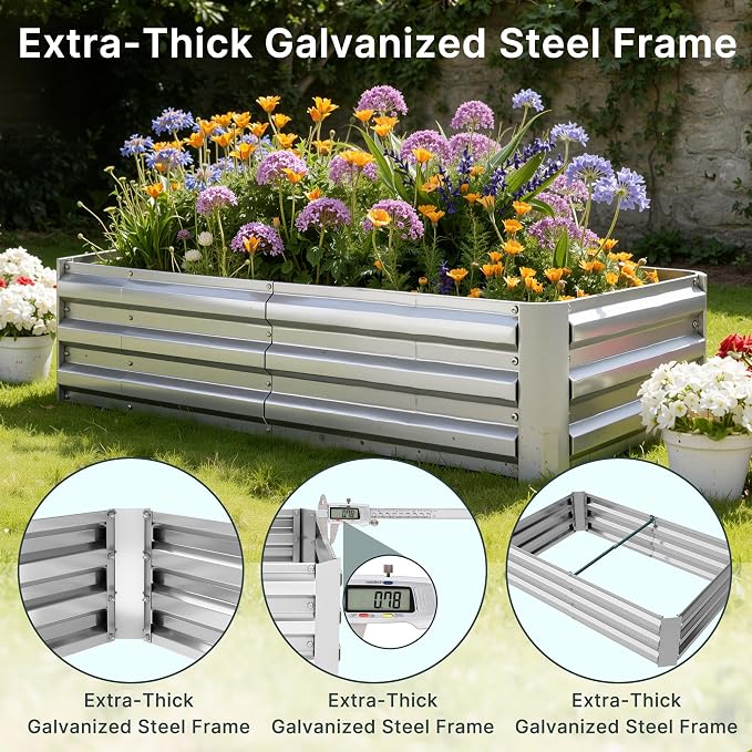 Miory Raised Garden Bed with PE Cover, 4x2.5x1 FT Galvanized Planter Box Outdoor with Mini Greenhouse, 2 Zippered Windows for Vegetables, Flowers, Includes Plant Labels & Gloves