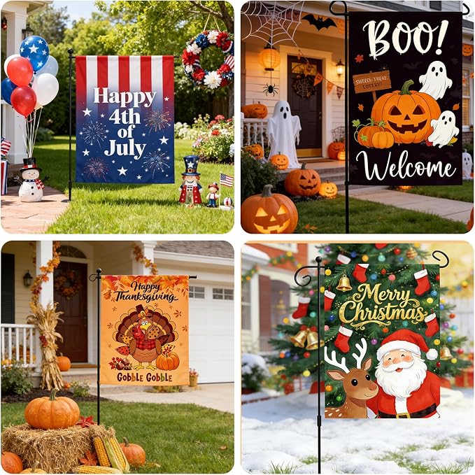 Seasonal Garden Flags Set of 12, KissDate 12 x 18 Inch Double Sided Yard Flags Garden Flags for Outside, 4th of July American Flags Spring Summer Garden Flag 250 Anniversary USA, Outdoor Banners Holiday Garden Decorations