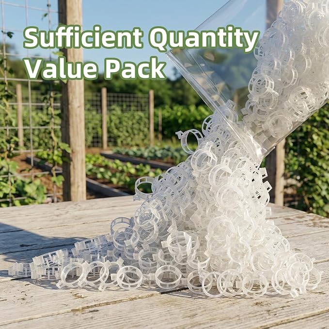 Cleangor 1000Pcs Tomato Clips, Plant Clips Plastic Trellis Clips Garden Plant Clips for Tomatoes, Cucumbers, Vines, Reusable Garden Clips to Make Plants Grow Upright, Indoor Outdoor Gardening Supplies