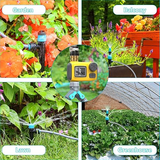 100FT Drip Irrigation System Kit with Smart Water Timer for Garden, 1/2" High-Flow Mainline Automatic Watering System, 16pcs Adjustable Nozzles & Sprays,Fast-Plug Kit for Yard,Lawn Agricultural