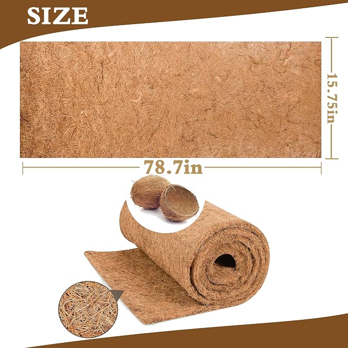 Natural Coco Liner Roll-15.7x78.7 Inch Coconut Coir Liner Sheets Coco Mat for DIY Flower Basket Liner Pet Pad Reptile Carpet Moss Pole(2 Rolls)