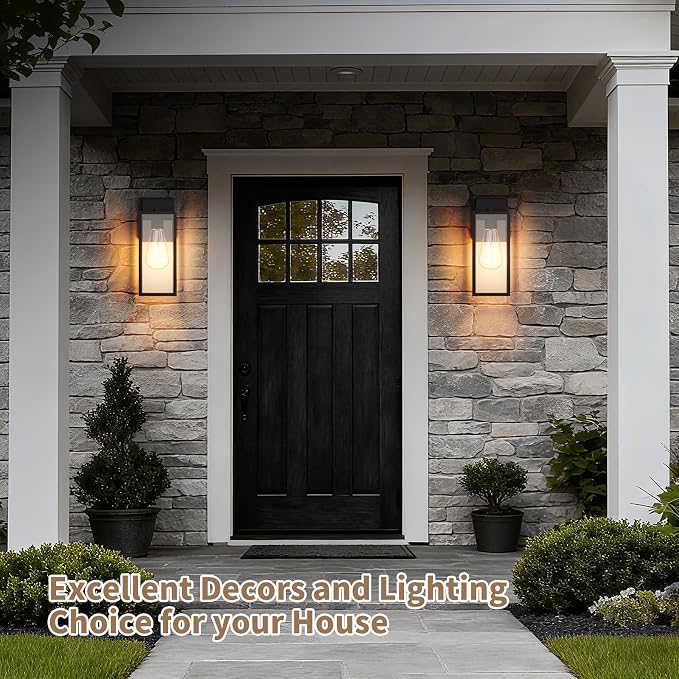 15'' Black Outdoor Front Porch Lights for Outside, Large Exterior Lighting Fixtures Wall Mount for House, Wall Sconce Lamp, Waterproof Lantern Coach Lights for Garage, Entryway,Yard