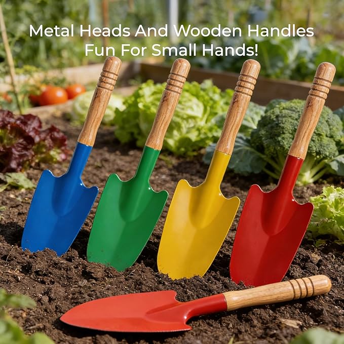 24 Pack Shovels for Kids Gardening Tools Mini Metal Garden Shovel with Wooden Handle Outdoor Sand Digging for Toddlers Beach Soil Planting 4 Colors