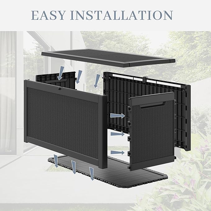 Outdoor Storage Box, 320 Gallon Resin Deck Boxes Outdoor Waterproof For Patio Furniture, Garden Tools, Pool Supplies, Lockable And UV Resistant (Rattan Black)