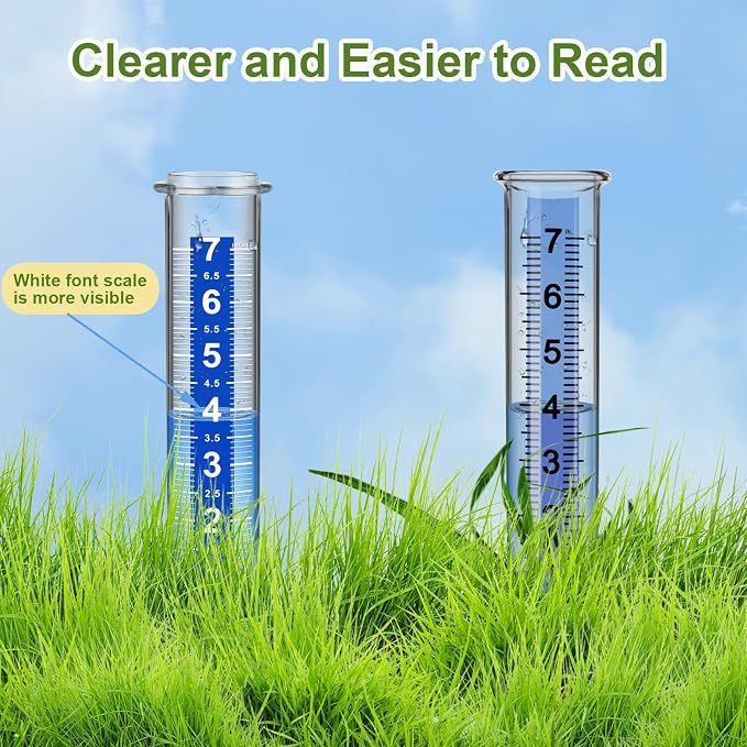 Rain Gauge Outdoor, Rain Gauges Outdoors Best Rated, Accurate Rain Measure Gauge for Garden, Thickened Tube Rain Meter with Stake, Adjustable Height & Large Font Water Gauge for Rain