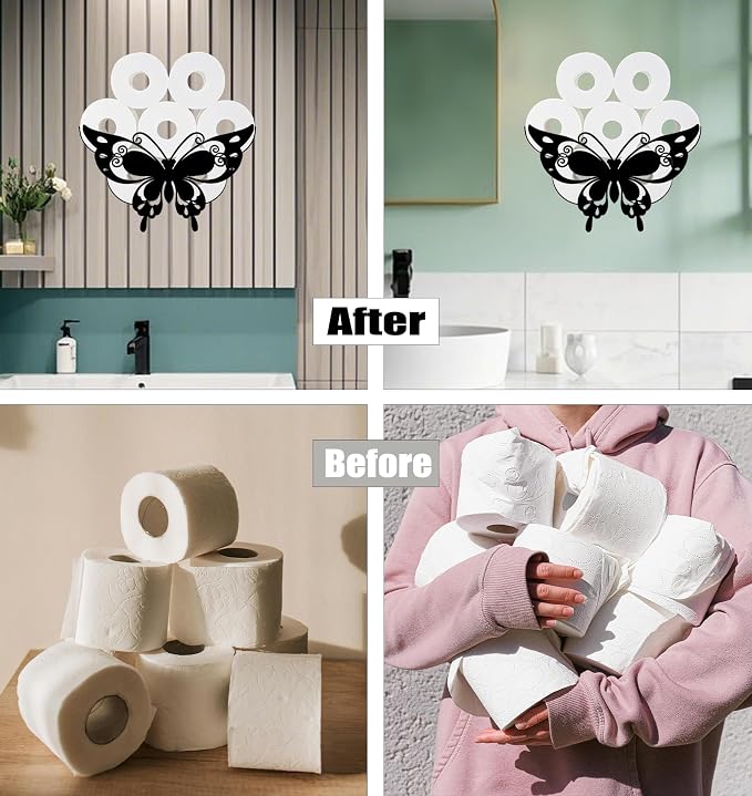 Lovely Butterfly Toilet Tissue Holder,Animal Paper Holders,Decorative Metal Papers Holder,Funny Toilet Animal Storage for Bathrooms,Bathroom Paper Organizer for Extra 8 Rolls Wall Mounted Art Decor