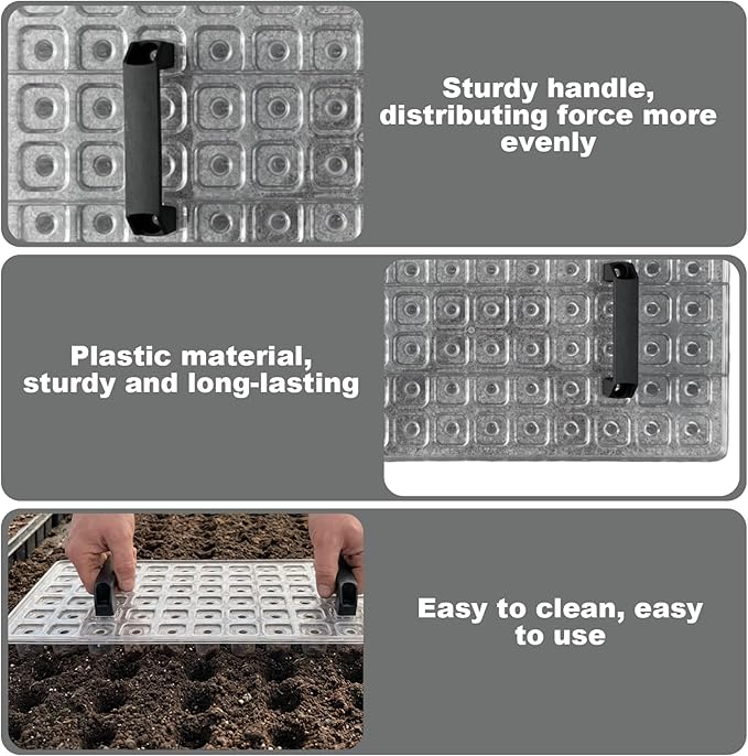Soil Block Maker 72 Hole Seed Dibber Clear Plastic Soil Digger for Uniform Planting, Efficient Seed Planter & Spacer with Handle for Garden Beds