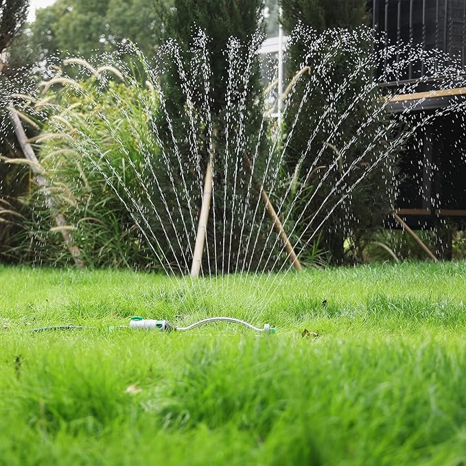 RESTMO Heavy Duty Oscillating Sprinkler with 18 Brass Nozzles, Stable Metal Base, Adjustable Flow & Width & Coverage, Lawn Sprinkler & Garden Sprinkler for Large Yard Irrigation