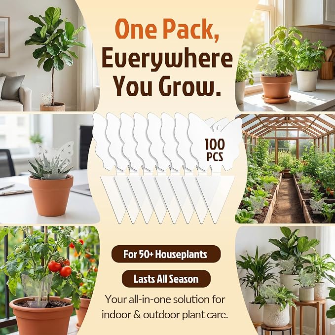 100 Pack Gnat Traps, Plant Sticky Traps for Flying Insects, Double Sided Flying Bug Catcher for Indoor Outdoor Fruit Flies, Mosquitoes,Easy Release Liner for Plants, House