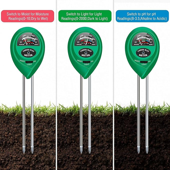 apine Soil Moisture Meter,3 in 1 Soil pH Tester,Soil Tester with Moisture,Light,and pH Test for Garden,Farm,Lawn,Indoor,Outdoor (No Battery Needed)