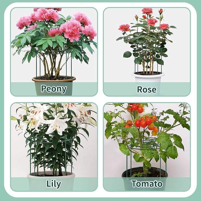 4 Sets Peony Support Cage,18"Diax24"High Heavy Duty Metal Plant Support,Grow Through Hoops Grids with 4 Thickened 6mm Legs,Strong Support Brace for Heavy Blossoms,Flower Support Ring for Peonies,Rose