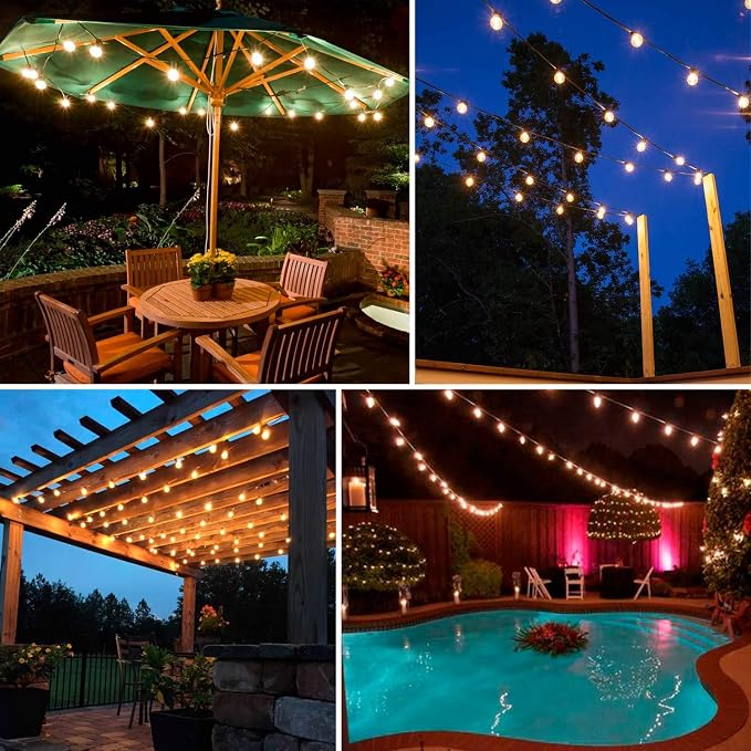 18Ft Outdoor Patio String Lights, Commercial Light String with 10+1 Plastic G40 LED Clear Globe Bulbs,Decoration for Patio Backyard Cafe Porch Garden Bistro Party Wedding