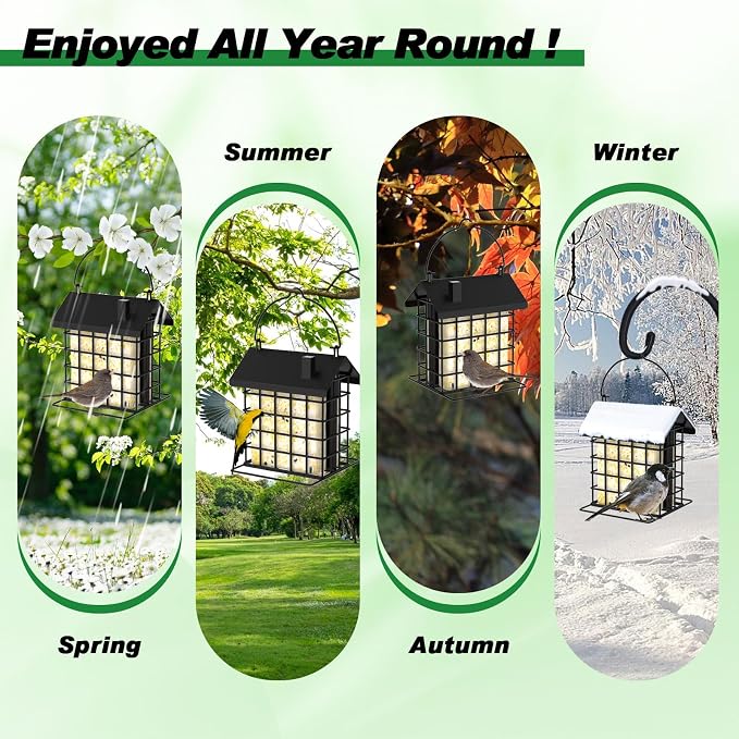 Gbekery All-Metal Double Suet Bird Feeder for Outdoors Hanging, Suet Cake Cage Holder with Weather-Resistant Roof & Perch for Outside Garden, Black