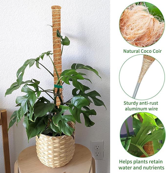 2 Pack 48 Inch Moss Pole Monstera Plant Support, Coir Moss Poles for Climbing Indoor Plants, Bendable Plant Stake Trellis for Potted Plant, Pothos, Philodendron