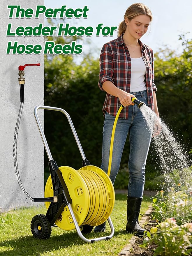 3ft Female to Female Short Garden Hose with Brass Fittings - Stainless Steel Metal Leader Hose Connector for Hose Reel, Heavy Duty & Flexible, for Outdoor Cleaning Car Pet