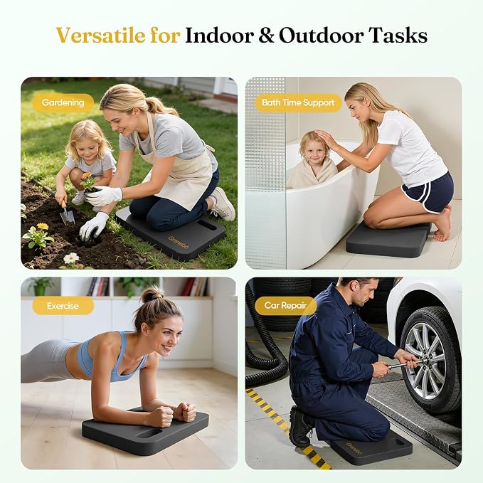 Grenebo High-Density NBR Foam Garden Kneeling Pad, 1.6" Extra Thick Gardening Pads for Kneeling, Ultra Soft Kneeling Pads for Gardening, Work, Exercise, Yoga, 17.3×11×1.6 in (2, Black)
