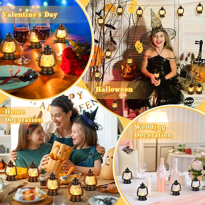 Ferraycle 36 Pcs Mini Lantern Decor 4 Inch Western Lantern Table Centerpiece Small Vintage Camping Hanging Lamp Ornaments Bulk for Cowboy Cowgirl Wedding Halloween Christmas (4 Inch,Black)