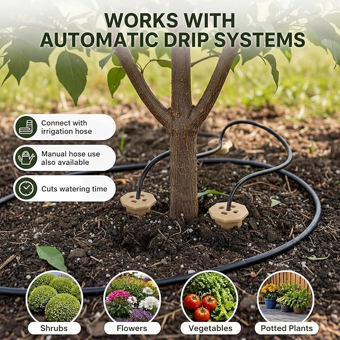 Briwooody 9 Pack 8 Inch Garden Watering Stake Large UV Protected ABS Plastic Deep Root Irrigation Spike Brown Drip System Parts Tubes for Trees Shrubs Bushes Flowers Fruits Vegetables Potted Plants