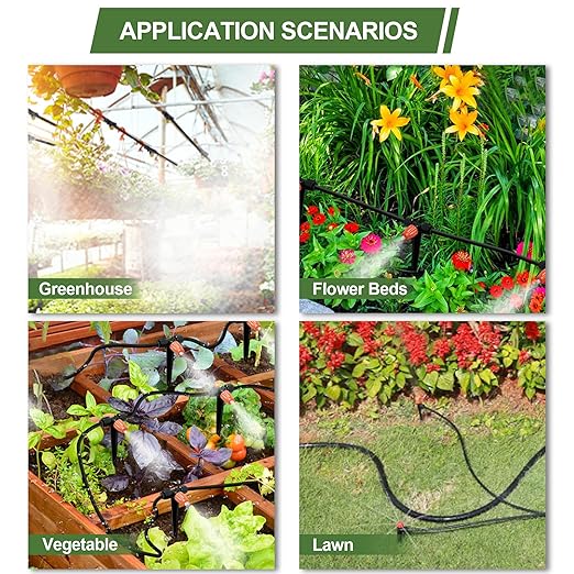 230FT Garden Drip Irrigation System, Quick-Connect Plants Watering System Kit with 1/2" & 1/4", Automatic Adjustable Nozzles & Sprinklers for Greenhouse, Raised Bed, Lawn, Flower Bed, Hanging Baskets