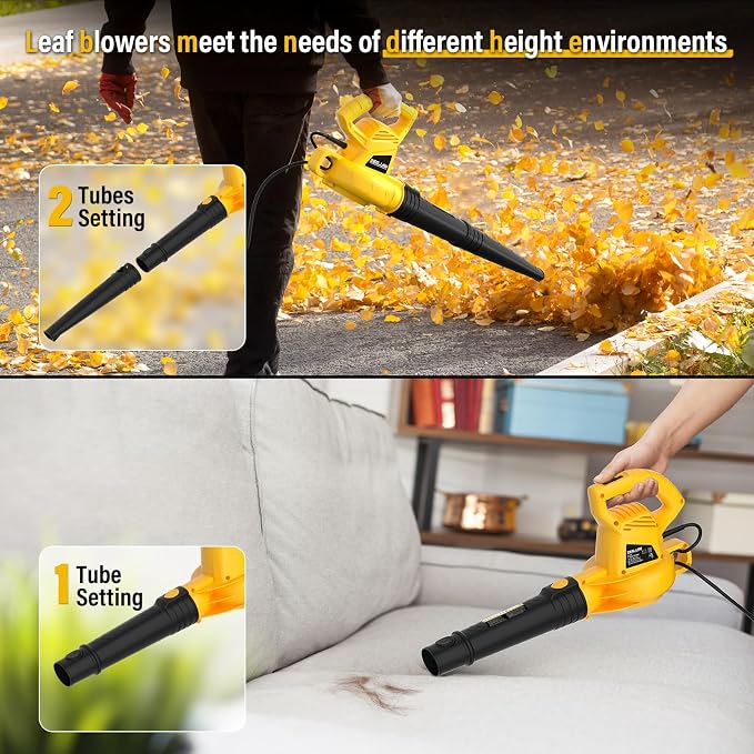 ZEGJAW Electric Leaf Blower Corded, 7-AMP Leaf Blowers, 155MPH/350CFM Small Handheld Lawn Blower Lightweight & Portable for Lawn Care