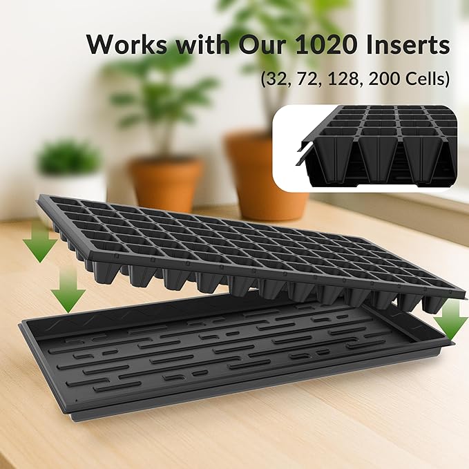Gardzen 10-Pack 1020 Growing Trays, Reusable Plant Grow Trays, Ideal for Seed Starting, Microgreens, Indoor Gardening, and Greenhouse Nurseries, 21" × 11"