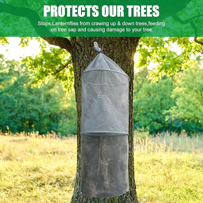 Qualirey 8 Pack Spotted Lanternfly Traps Lantern Fly Killer Mesh Tree Trap with Jute Rope and Nails Effective Way to Catch Lantern Flies and Nymphs (Grey)