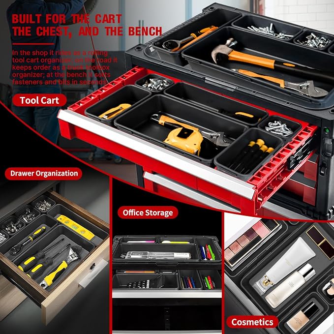 16 PCS Small Parts Tool Box Organizer Trays, tool box trays organizer for Toolbox Organization, Parts Trays and Screw Organizer Box for Tool Chest, Garage Drawers and Workbench