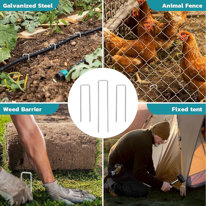Landscape Staples 4 Inch 30 Pack, Galvanized Garden Staple 12 Gauge Landscaping Stakes Lawn Stakes for Anchoring Weed Barrier Fabric, Irrigation Tubing