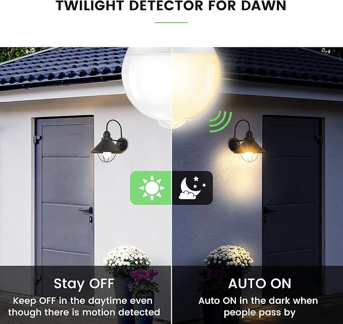Torkase Motion Sensor Light Bulbs, 13W (100Watt Equivalent), Motion Activated Dusk to Dawn Security LED Bulb, 2700K Warm White, Energy-Efficient, for Indoor and Outdoor Lighting, Porch, Stairs 4Pack