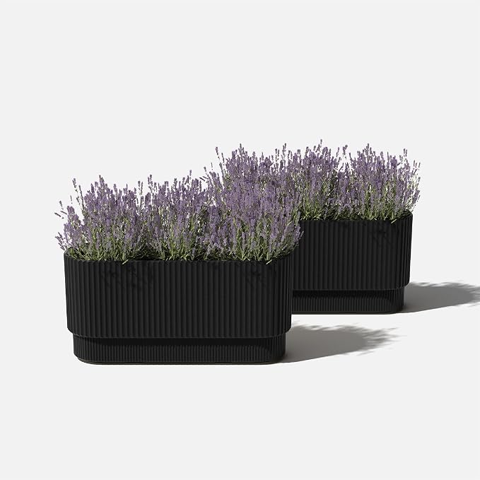 Veradek Demi Series Long Planter for Porch, Patio, Backyard | Durable Plastic-Stone Composite Material | Modern Décor for Shrubs, Flowers