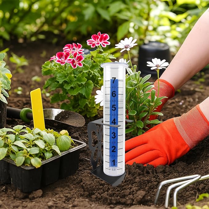 TBWHL Accurate Rain Gauge Outdoor,7" Rain Gauges Outdoors Best Rated with Stainless Steel Butterfly Shape Rack Holder, Thickened Plastic Large Precise rain Guage for Yard Fence Garden Lawn Farm