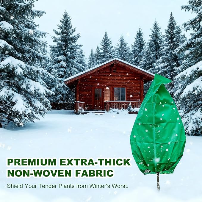 4 Pack 47 x 71 Inch Plant Covers Freeze Protection, Frost Cloth Plant Freeze Protection with Burlap Tree Wrap, Reusable Breathable Freeze Blankets with Drawstring for Fruit Tree Shrub Potted