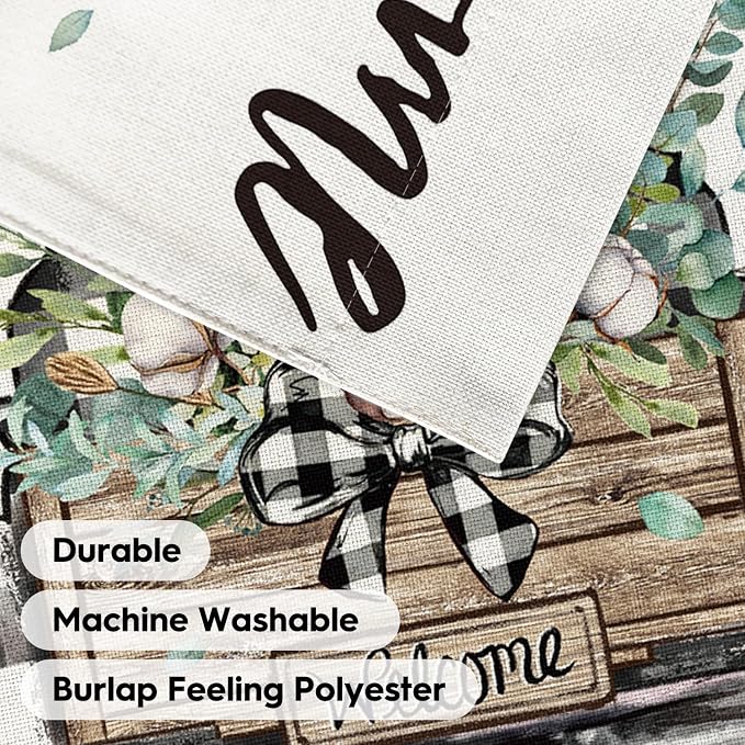 AVOIN colorlife Welcome Spring Truck Garden Flag 12x18 Inch Double Sided, Cotton Rustic Buffalo Plaid Yard Outdoor Flag