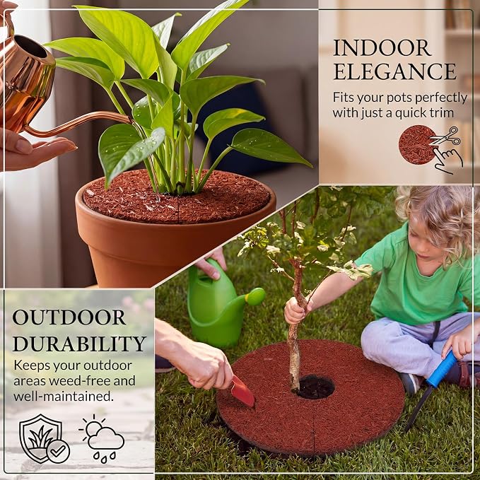 Peryiter Double Side Rubber Mulch Tree Ring, Heavy Duty Rubber Mulch Mat, Tree Root Protector Mat Reversible Round Root Ring Weed Barrier for Prevent Animal Dig (8 Pcs,Red)