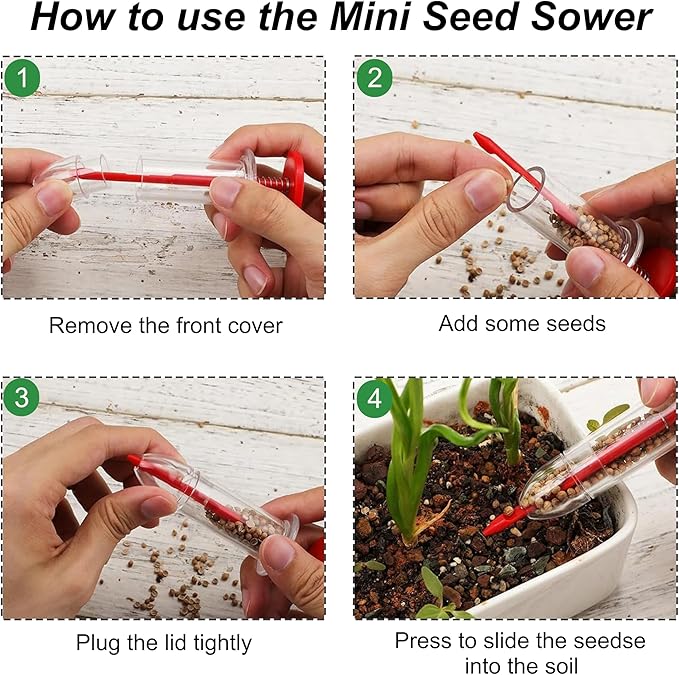 Mini Seed Spreader, 2026 Upgraded Seed Sower Tool Manual Seedlings Dibber and Widger Set, Mini Seed Dispenser for Tiny Seeds (1 Set Yellow)