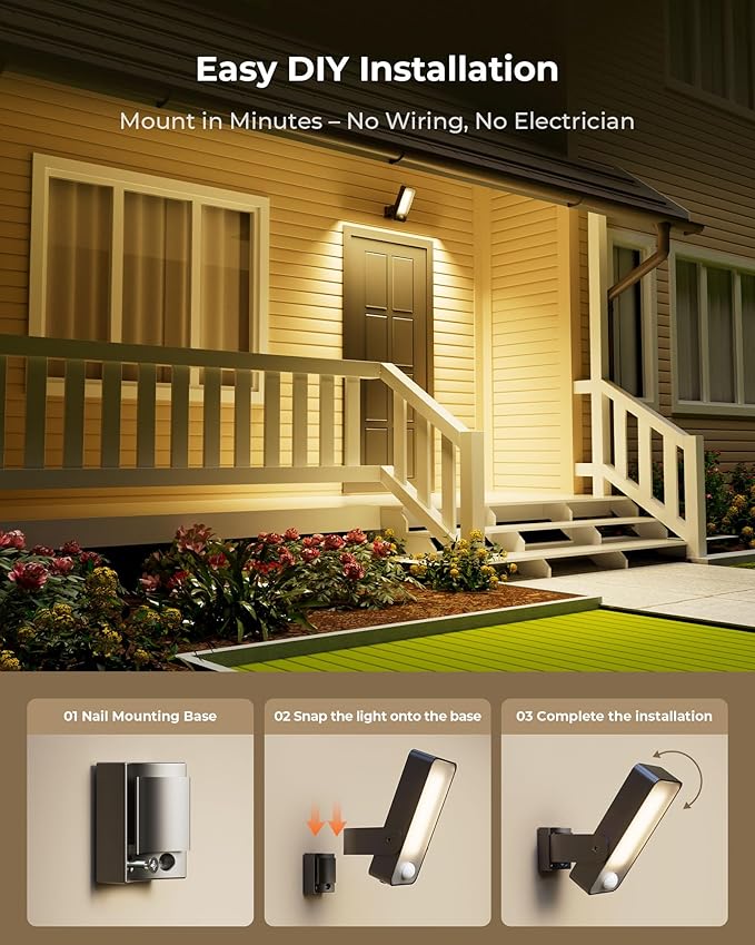 PopoIron Motion Sensor Outdoor Lights, 10000mAh Battery Operated Outdoor Lights with Remote, 3 Modes with Red Alert, Dimmable & 3CCT, Rechargeable Outdoor Security Lights for Porch, Backyard, Garage