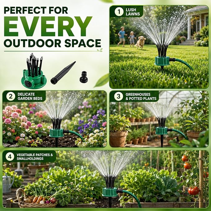 360 Degree Garden Automatic Multi Sprinkler Garden Lawn Sprinklers, with Flexible Spray Nozzles Rotating,Suitable for lawns, courtyards, Flower beds, and Agricultural Irrigation,Large Coverage Area