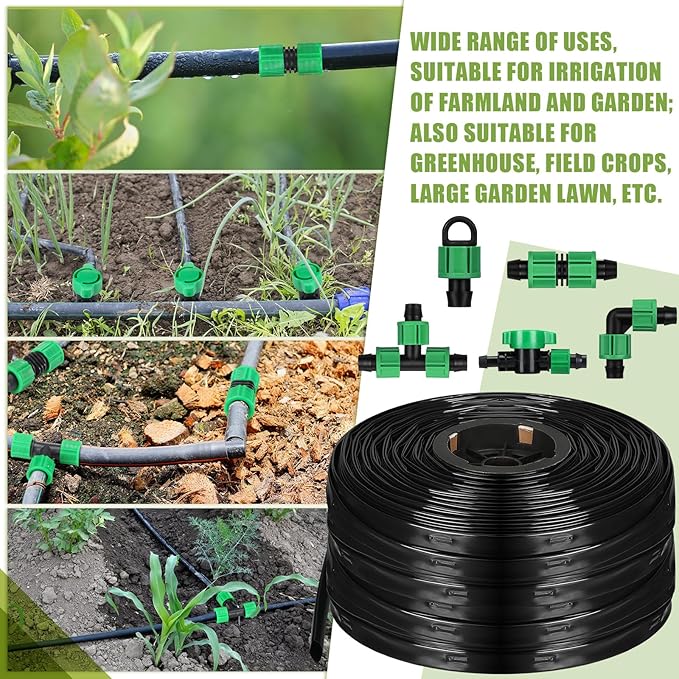 250 ft 5/8 Inch Drip Tape Irrigation Kit Drip Tape 16 Mil 8" Spacing Hose Garden Watering Tubing System Automatic Irrigation Equipment for Plant, Landscape, Yard, Lawn and Farm