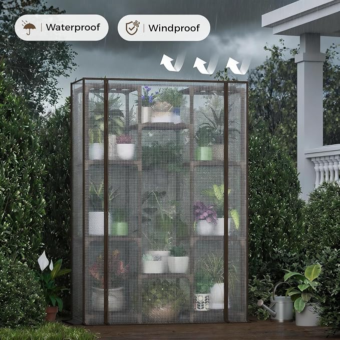 Bamworld Greenhouse Indoor Outdoor Tall Green House for Multiple Plants 10 Tiers 11 Pot Large Plants Holder Rack Wood Warm Houses for Room Corner Balcony Garden Patio
