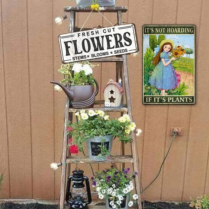 Garden Tin Sign Vintage Plants Wall Poster It's Not Hoarding If It's Plants Sign Fairycore Room Decor Metal Garden Wall Art Plant Posters For Room Aesthetic Gardening Signs 8x12 Inch