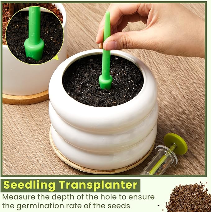 Flutesan 6 Pcs Mini Sowing Seed Dispenser Sower with 2 Transplanting Tools Hand Spreader Garden Seed Planter for Carrot Lettuce Grass and Spinach Sower(Fluorescent Yellow)