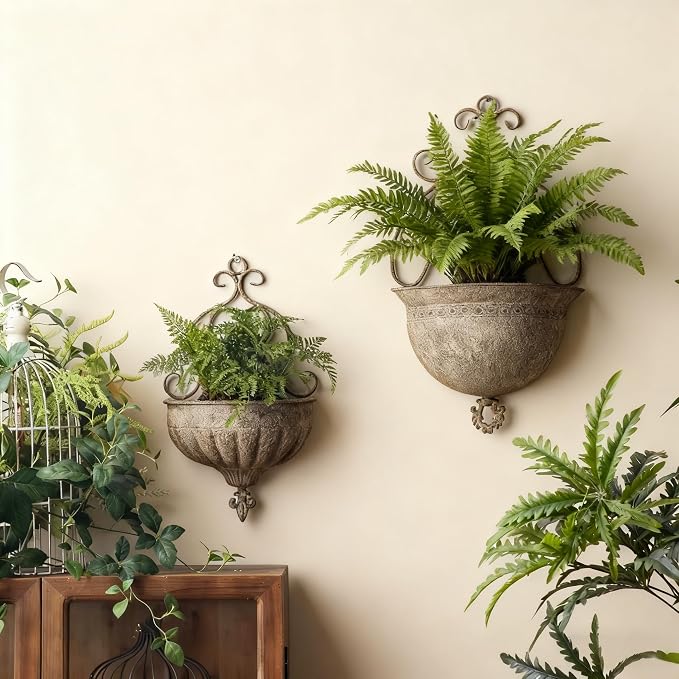 Vintage Wall Hanging Planters - Antique Victorian Style Metal Wall Planter Holder, Half Round Hanging Basket Flower Pots, Unique Pastoral Retro Decoration for Succulent, Air Plants, Indoor
