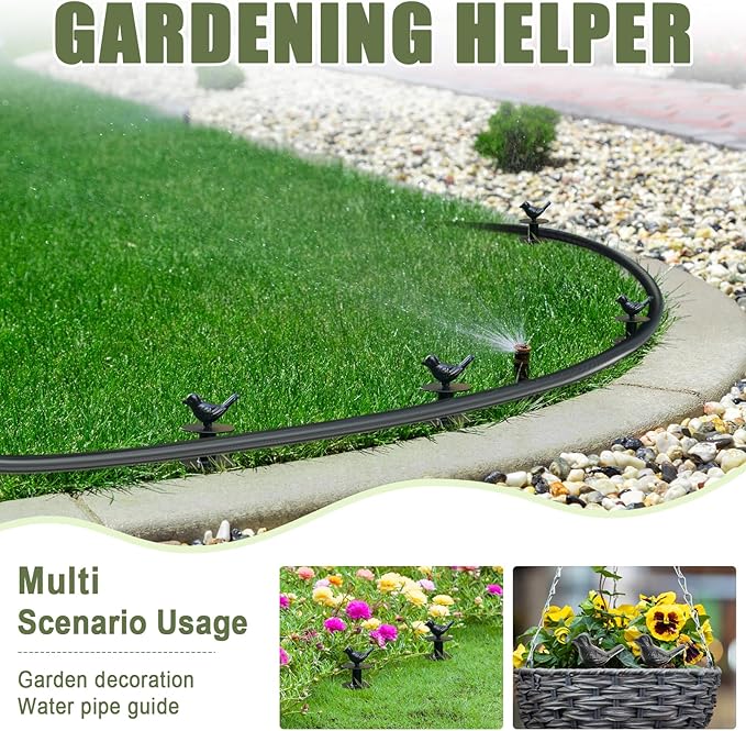 4 Pack Garden Hose Guide Stake Metal Spike 12 Inch Heavy Duty Hose Support Spike with Bird Design Protect for Outside Flower Beds Plant Yard Garden